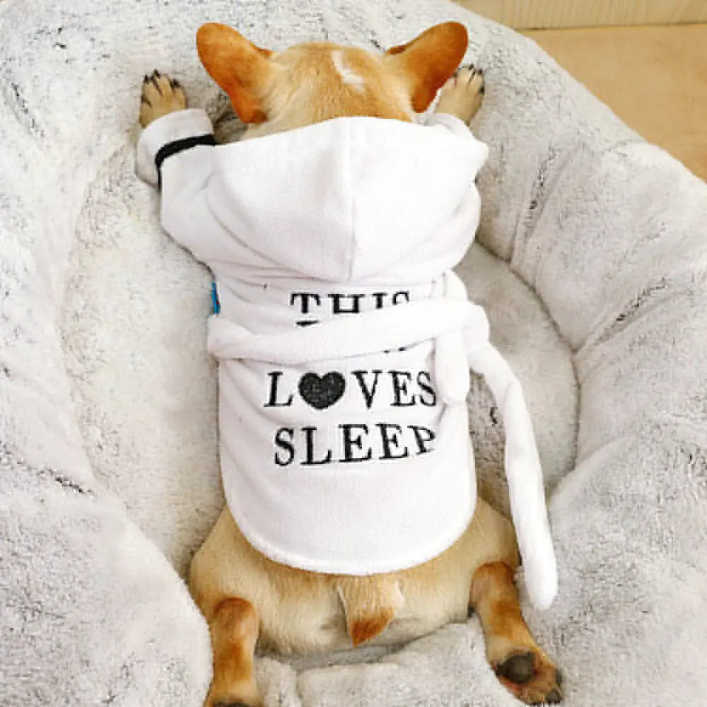 Hundebademantel mit Kapuze, Pyjama, Hundebekleidung in Weiß