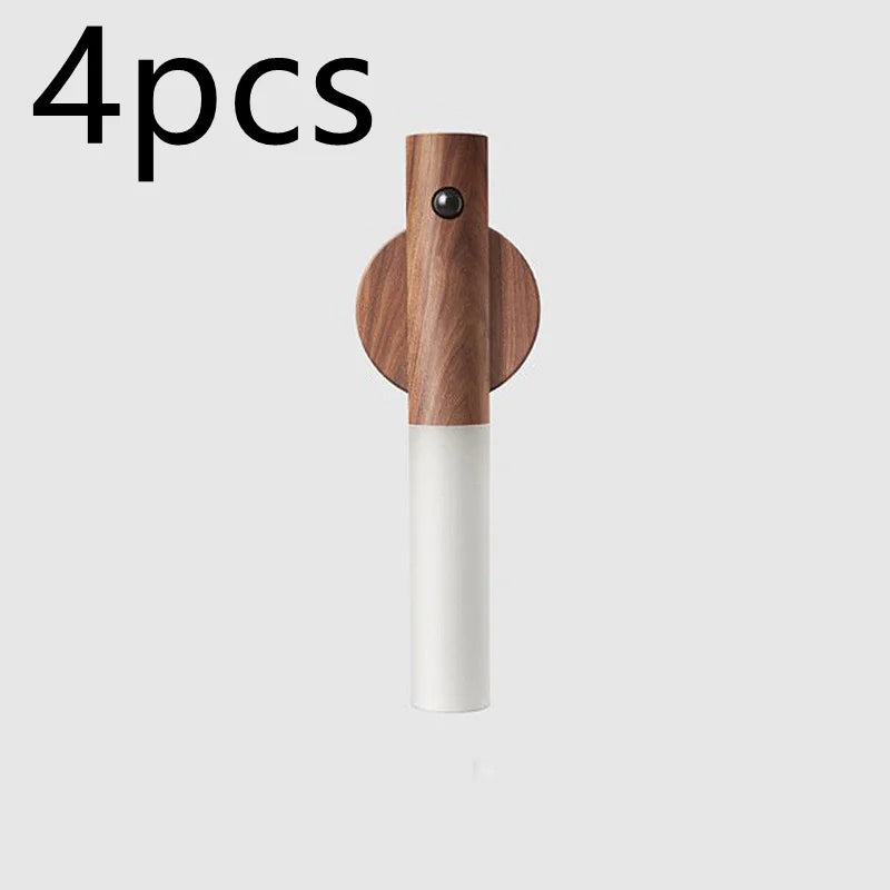 Magnetic Wood PIR Motion Sensor LED Night Light – USB Rechargeable Wireless Cabinet & Corridor Lamp