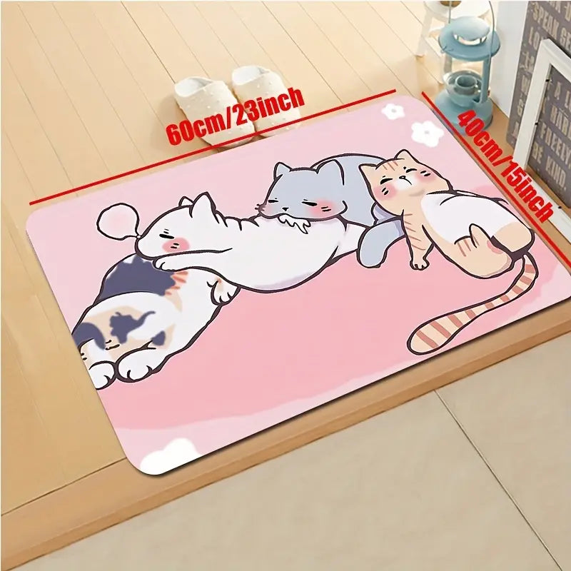 Kawaii Cartoon Cats Non-Slip Floor Mat for Home Decor
