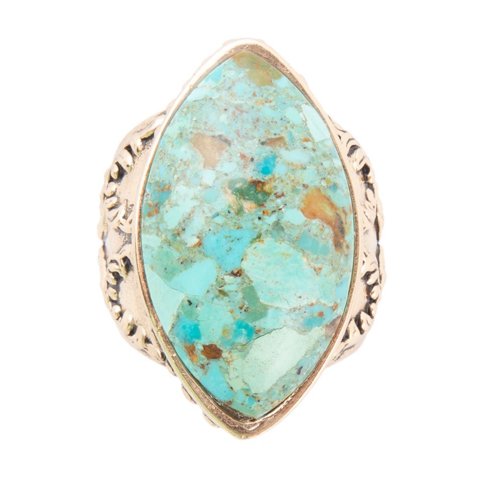 Champion Blue Turquoise Golden Cocktail Ring