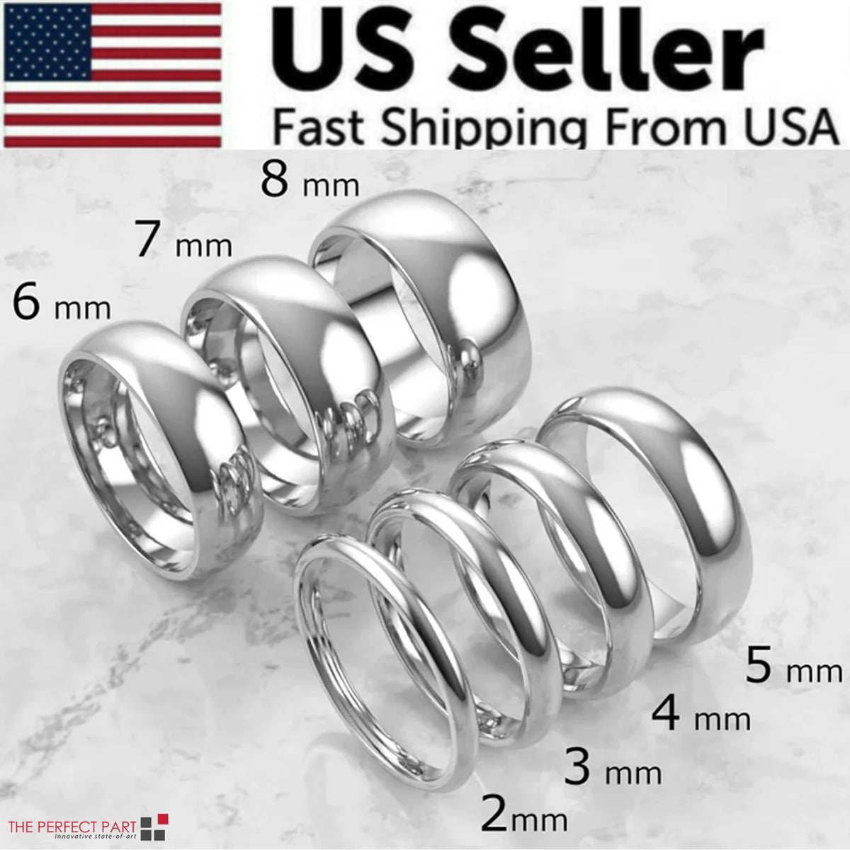 Tungsten Carbide Silver Polished Plain Wedding Band Ring 2mm 3mm 4mm 6mm 8mm 10m