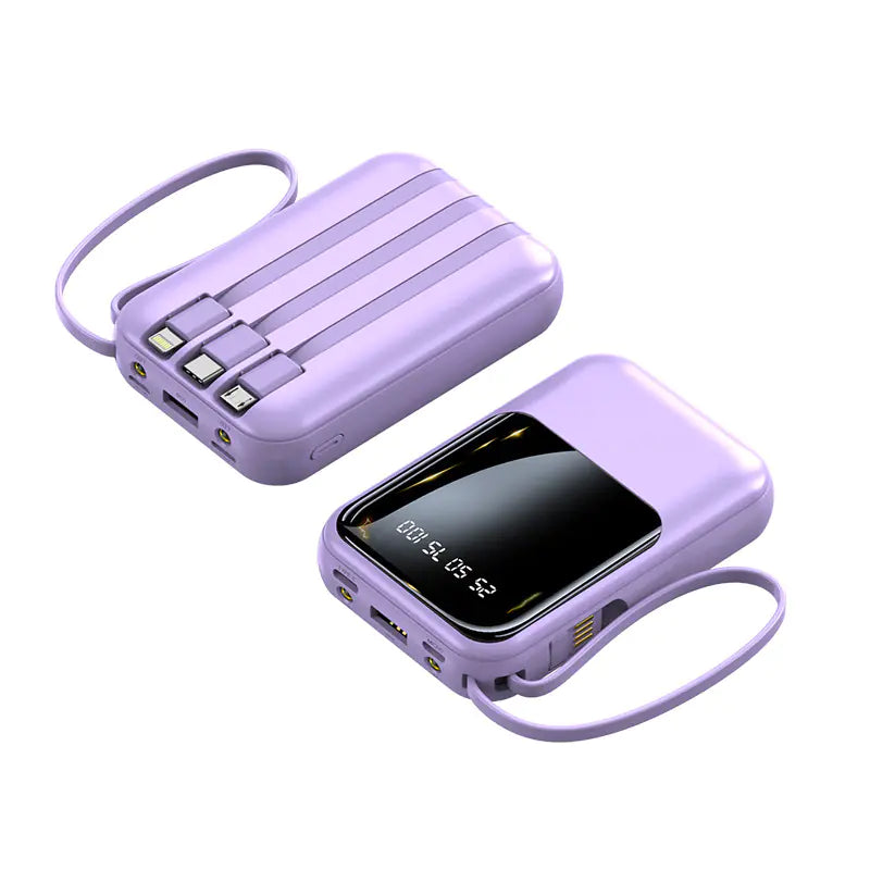 Mini 20000mAh Power Bank with Built-in Cable, Cute Design