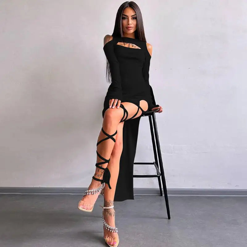 Women's Hollow-out Long Sleeve Split Dress Leggings - 888