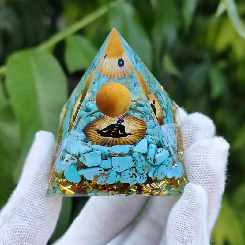 Pyramid Energy Healing Figurine with Crystals and Stones