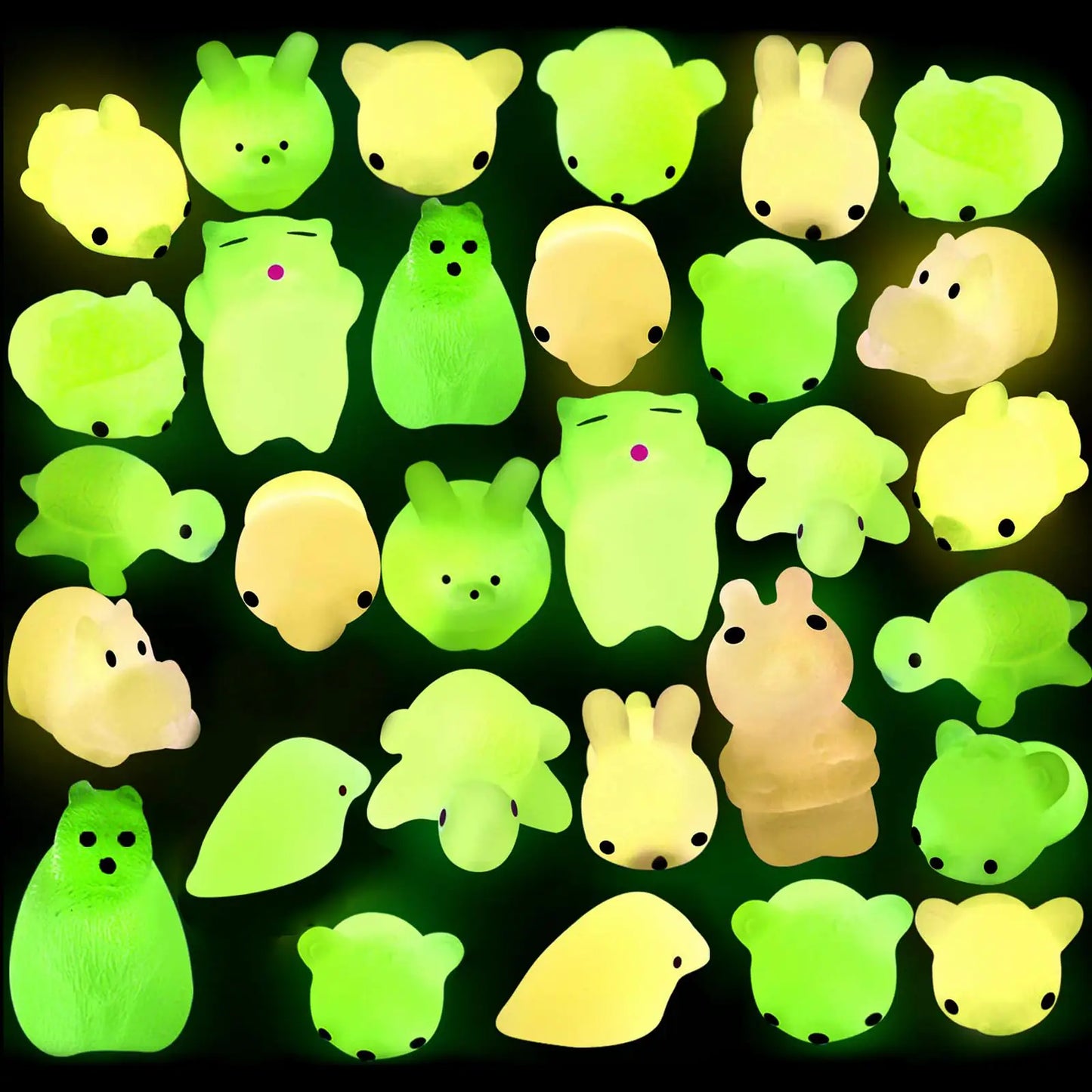 Outee 30 Pcs Mochi Animals Toys Glow in The Dark Mochi Toys Mini Stress Relief Toys Mochi Cat Relief Stress Toys Easter Gifts - US seller