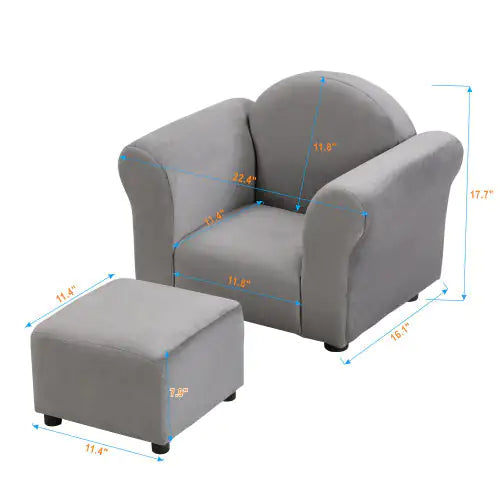 Velvet Children's Soft Bag Sofa With Footstool