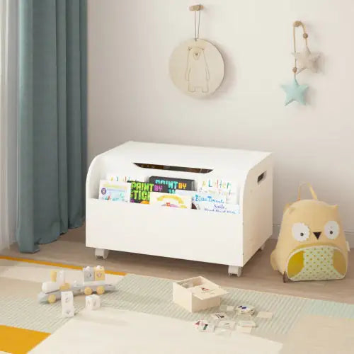 White Wooden Toy Box With 4 Universal Wheels