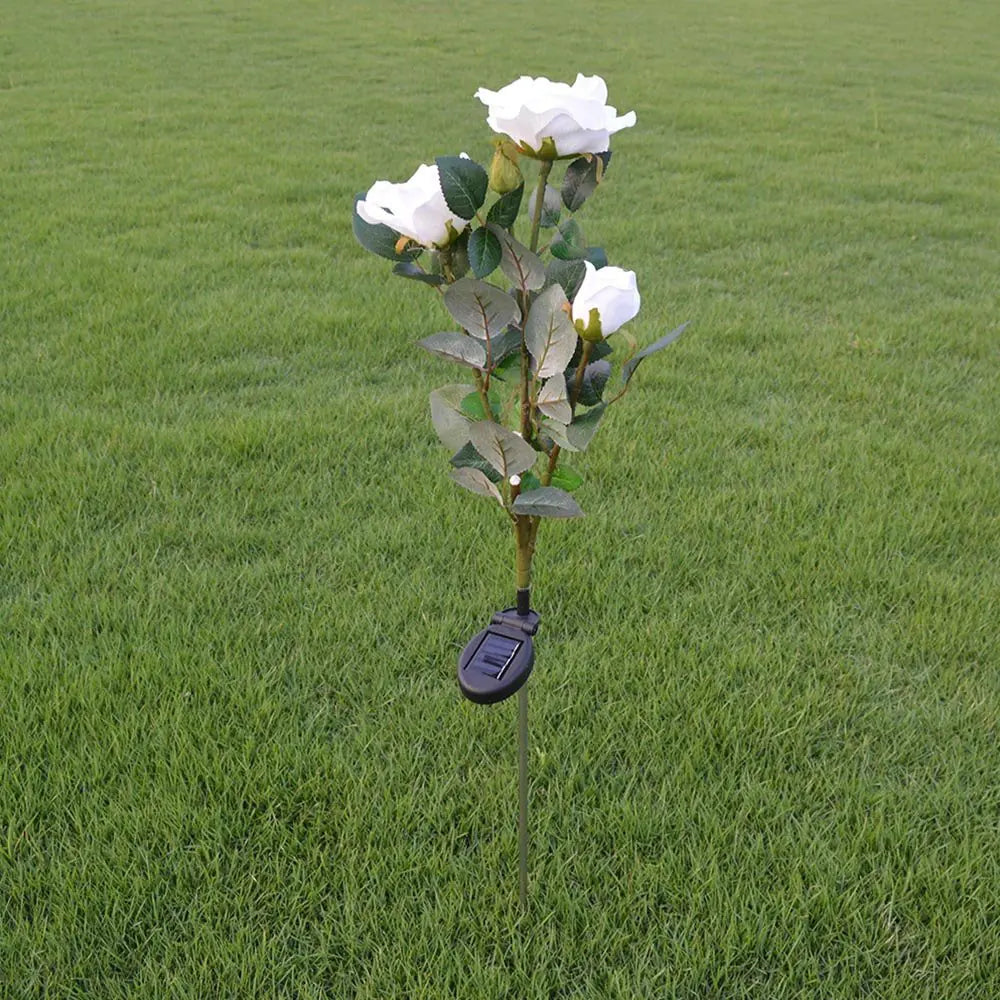 Solar LED White Rose Flower Outdoor Lawn Decor Light - 888