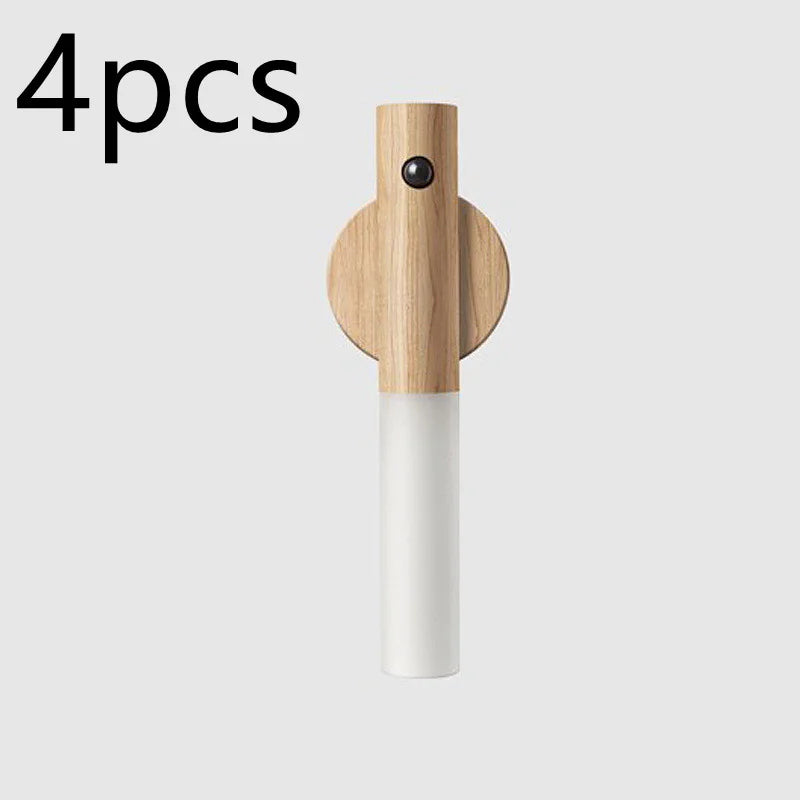 Magnetic Wood PIR Motion Sensor LED Night Light – USB Rechargeable Wireless Cabinet & Corridor Lamp
