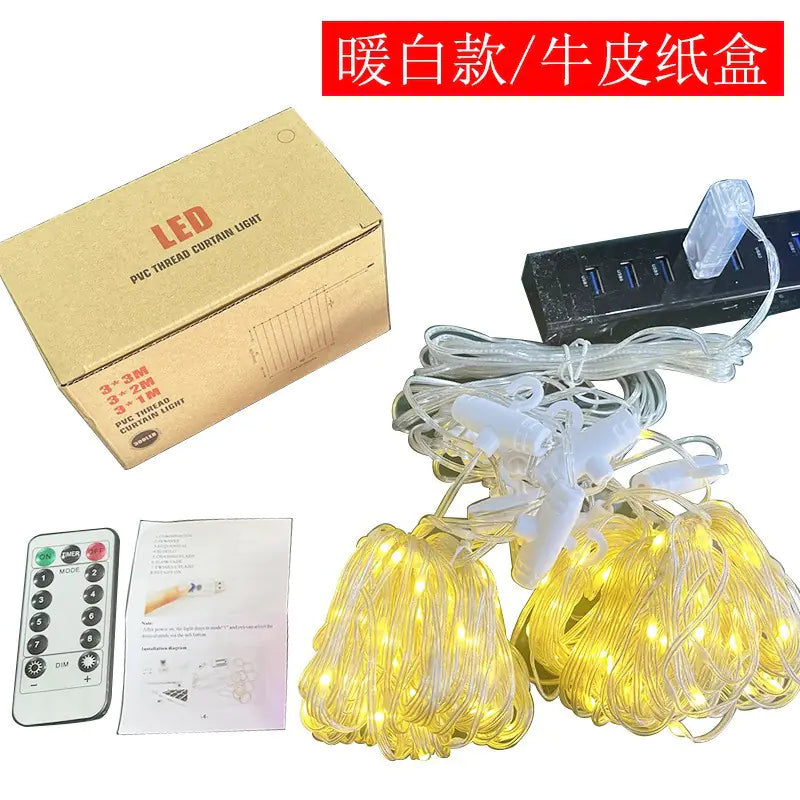 3x3m USB-Powered LED Curtain String Light Decor