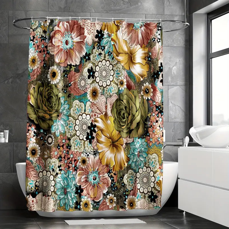 Colorful Bohemian Floral Waterproof Shower Curtain 72x72"