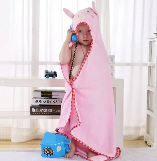 Cartoon Animal Baby Bathrobe and Hooded Towel Set