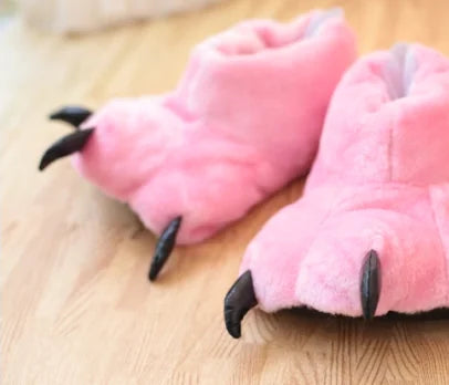 Cotton Slippers with Cat Paw Design and Fluffy Texture- 888