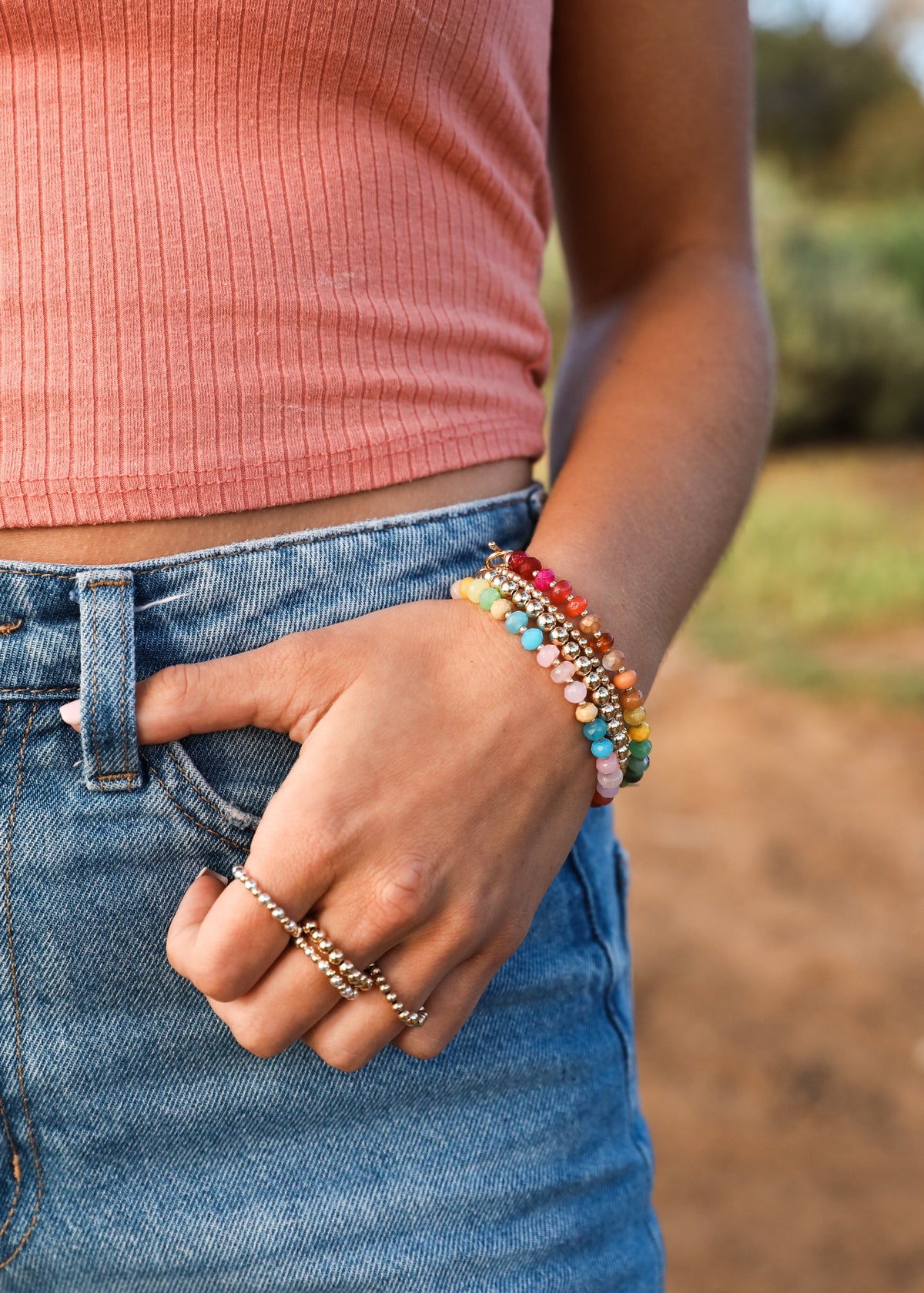 Natural Gemstone Bracelet + 14k Gold Filled Toggle : Key West