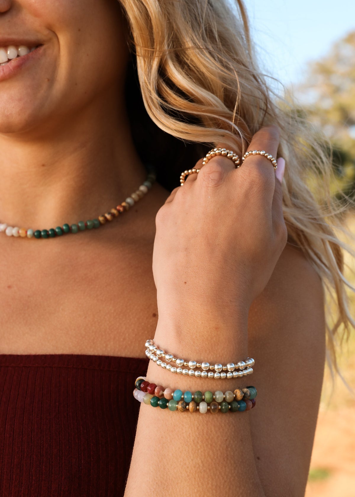 Natural Gemstone Bracelet + 14k Gold Filled Toggle : Sandbar
