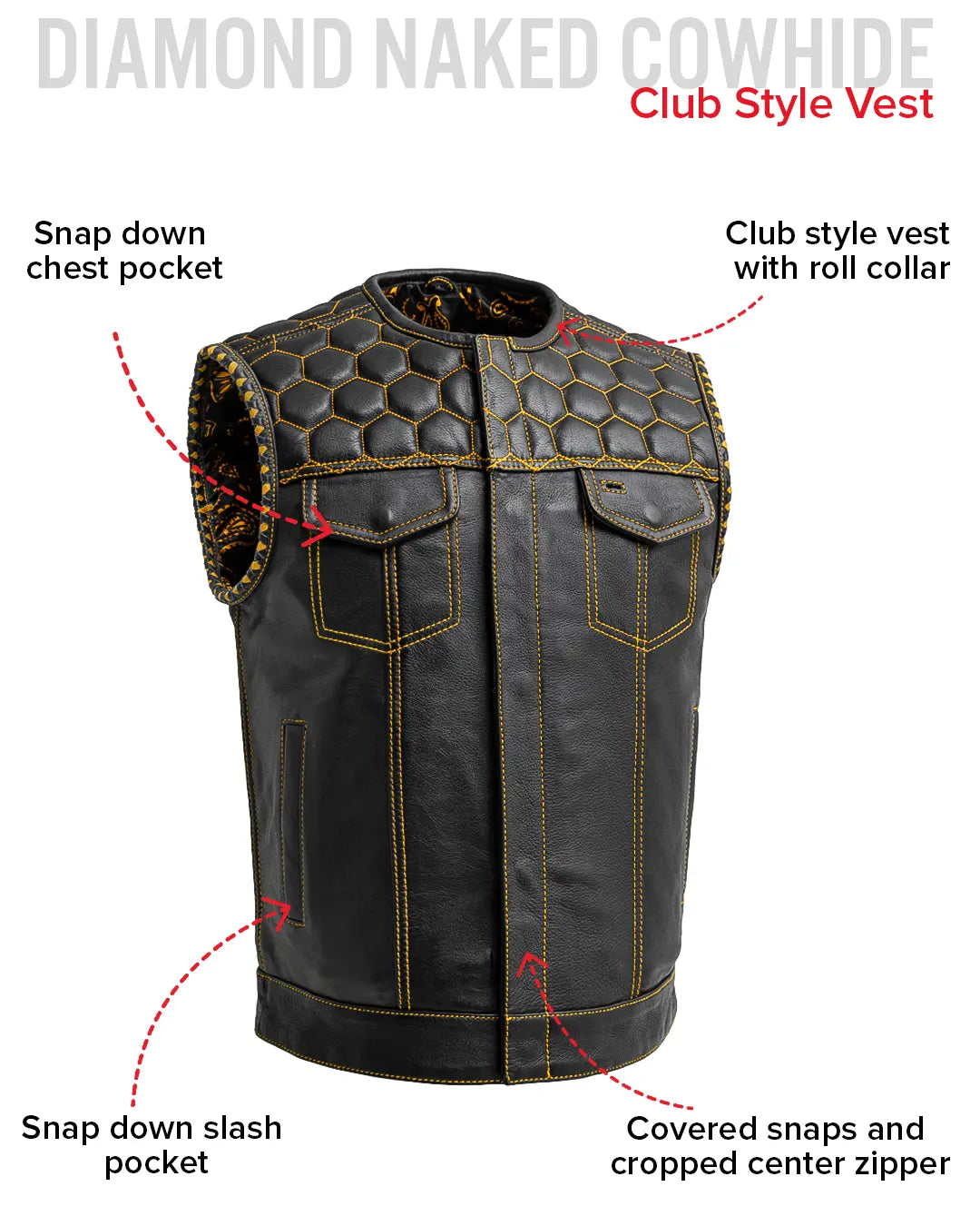 Hornet Men's Club Style Leather Vest