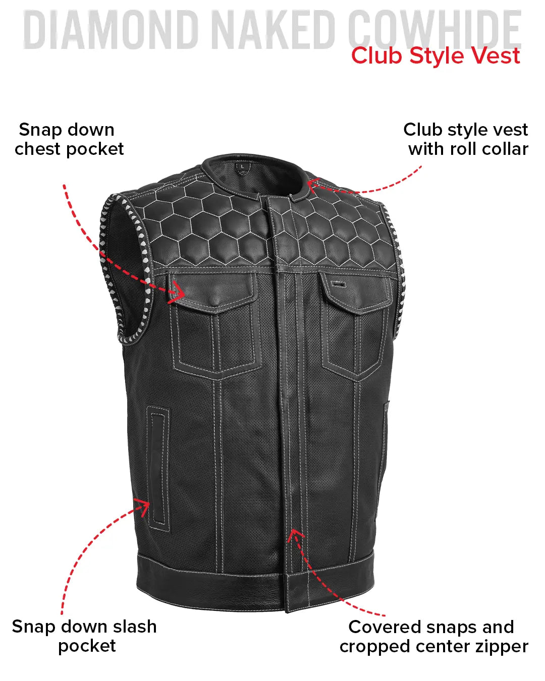 Hornet Perforated Men's Club Style Leather Vest