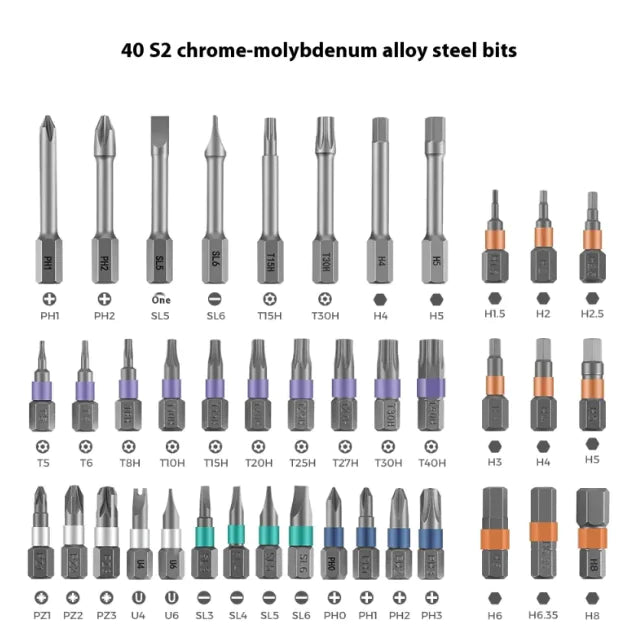 42-in-1 Multi-Purpose Ratchet Screwdriver Set, S2 Alloy Steel, with Case - 888