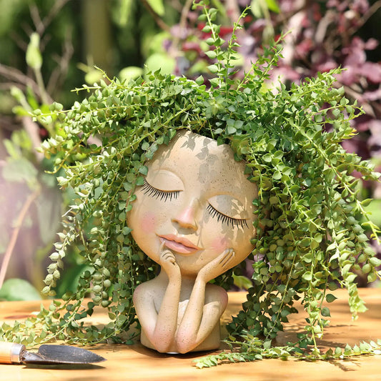 Face Head Succulent Planter with Drain Holes for Decor