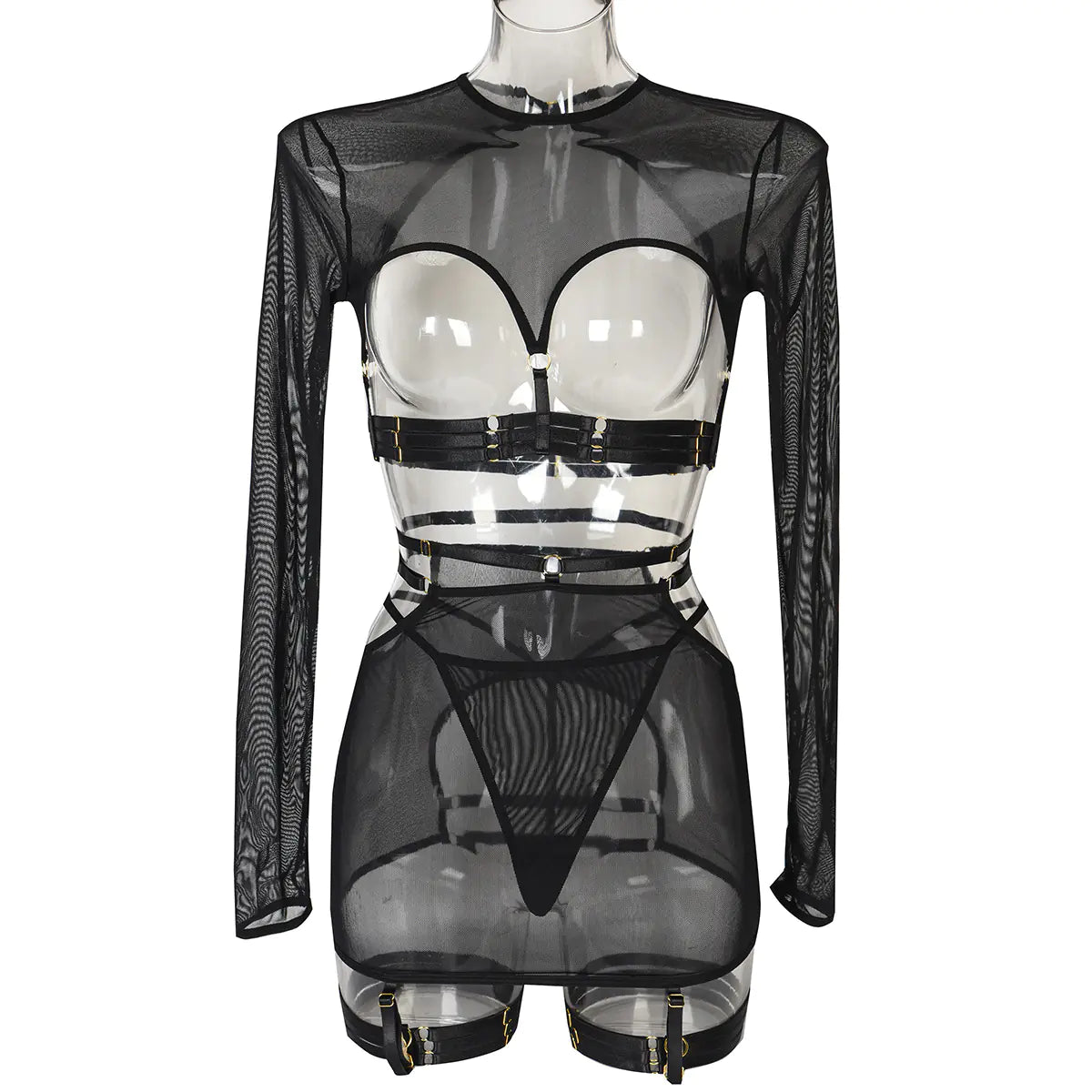 5-Piece Sexy Lingerie Set with Lace and Long Sleeves