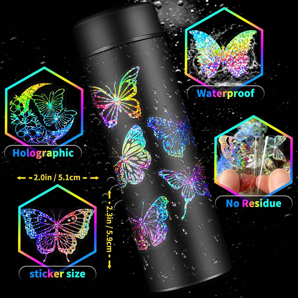 100pcs Butterfly Holographic Stickers – Waterproof Vinyl Set