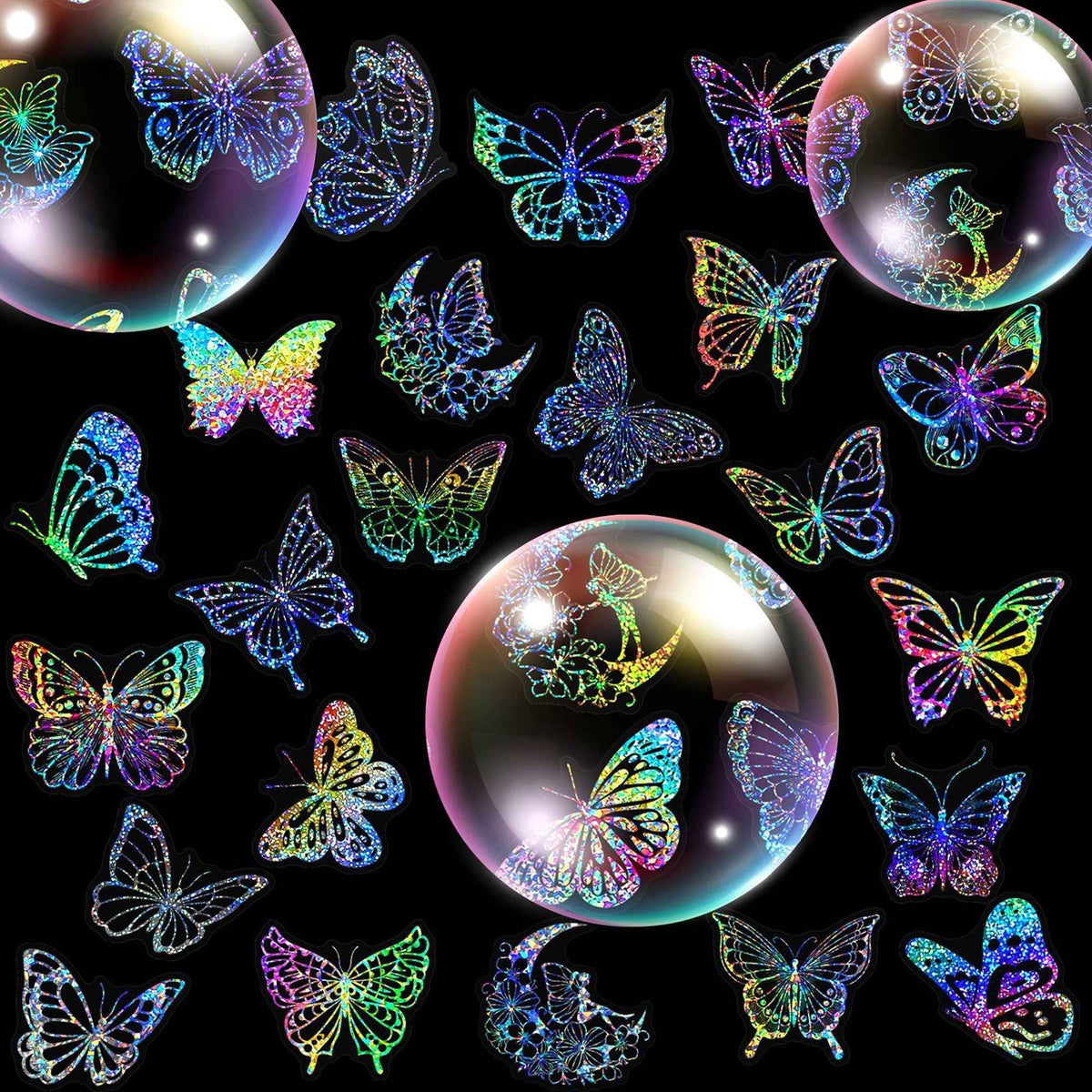 100pcs Butterfly Holographic Stickers – Waterproof Vinyl Set