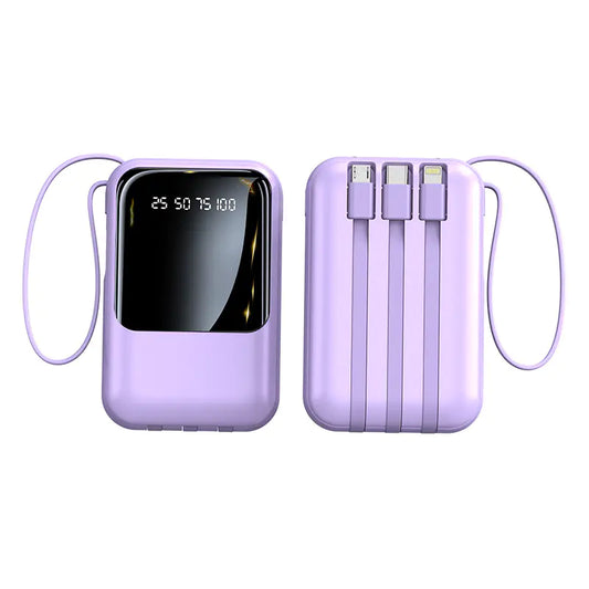 Mini 20000mAh Power Bank with Built-in Cable, Cute Design