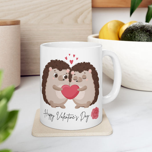 Heart Hedgehog Mug, Cute Valentine Coffee Cup, Love Animal Tea Mug, Adorable Ceramic Drinkware, Gift for Animal Lover, Valentine's Day Cup