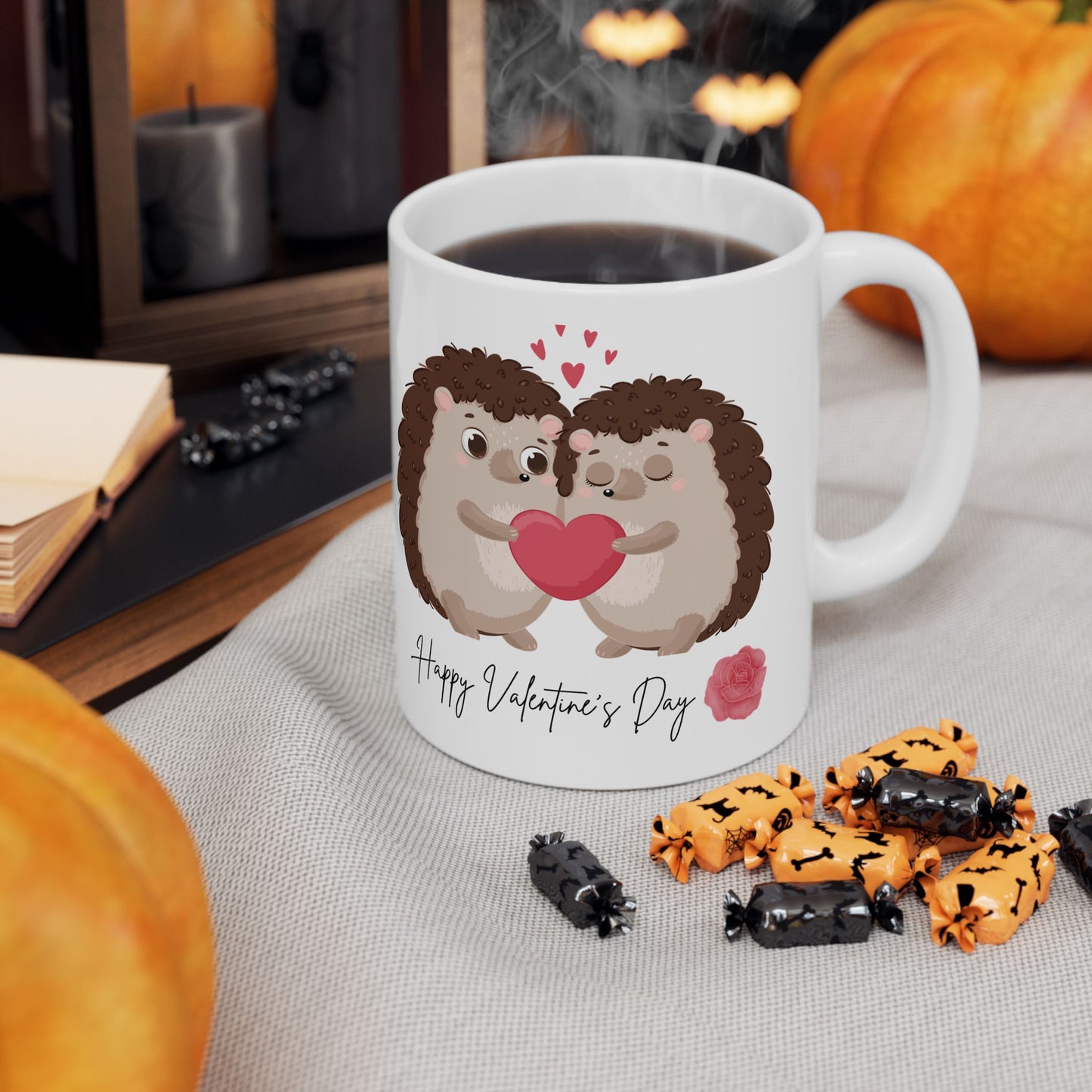 Heart Hedgehog Mug, Cute Valentine Coffee Cup, Love Animal Tea Mug, Adorable Ceramic Drinkware, Gift for Animal Lover, Valentine's Day Cup
