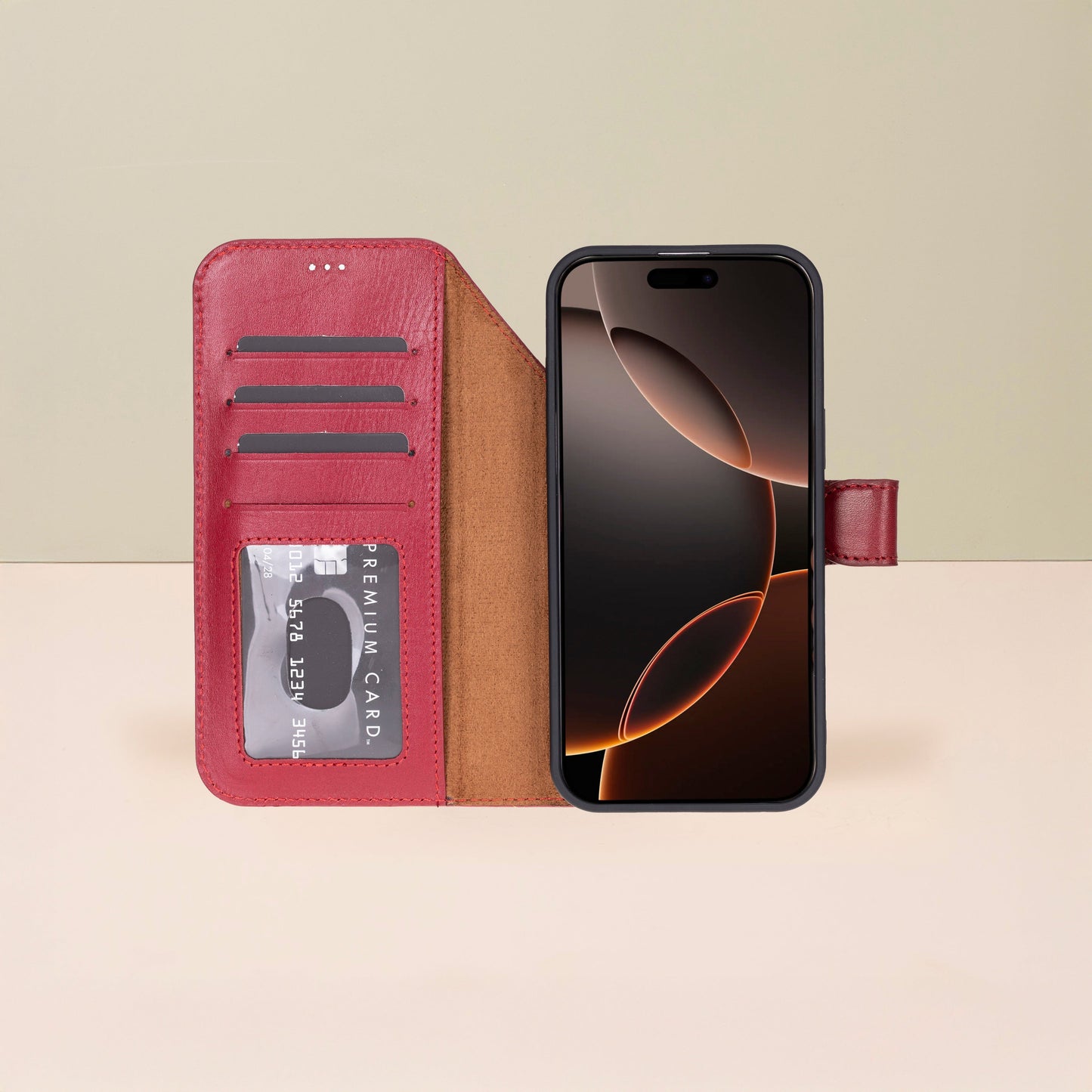Leather iPhone 17 Pro Max Wallet Case – Red - Austin