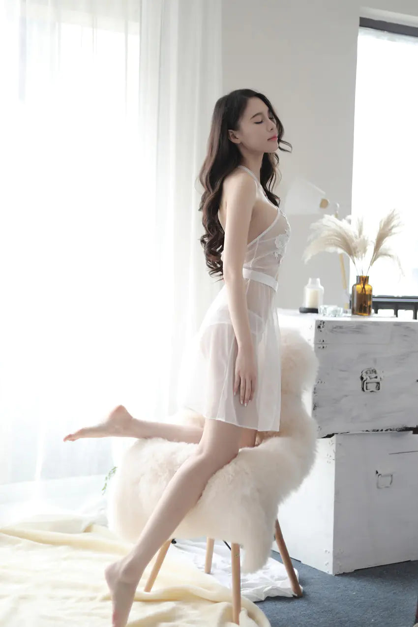 Transparent Lace Halter Nightgown Passion Set - Lingerie