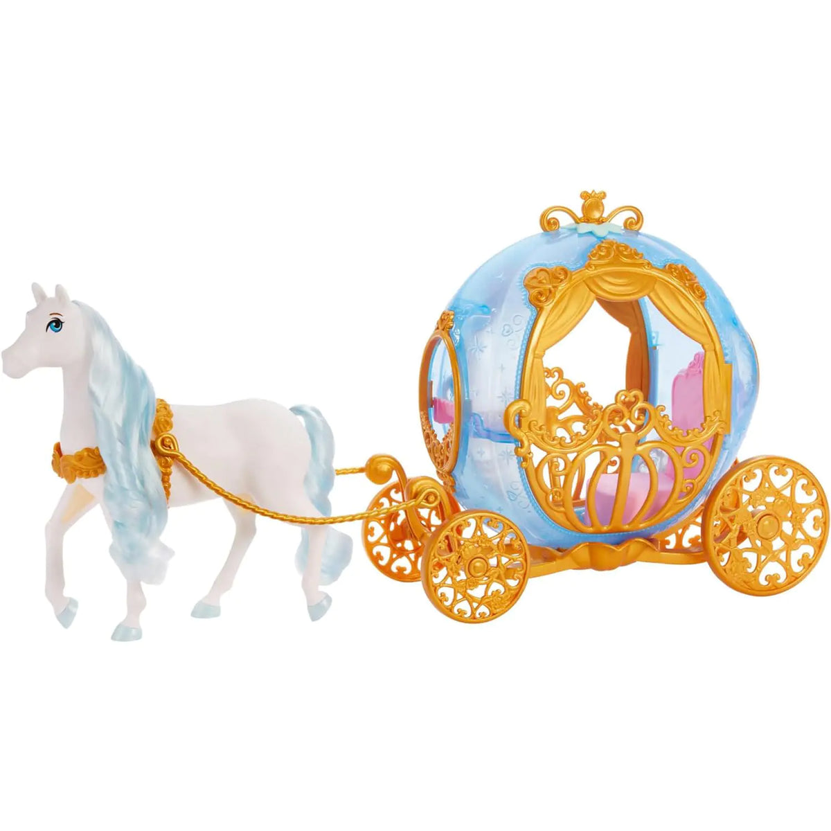 Mattel Disney Princess Toys Cinderella’s Rolling Carriage Fashion Doll-Sized with White Horse Featuring Brushable Mane & Tail Inspired by The Movie - US seller