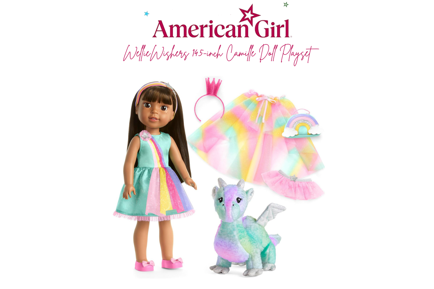 American Girl WellieWishers 14.5-inch Ashlyn Doll Playset with Crisella The Dragon, Doll Dress and Accessories, and Storybook, for Ages 4+