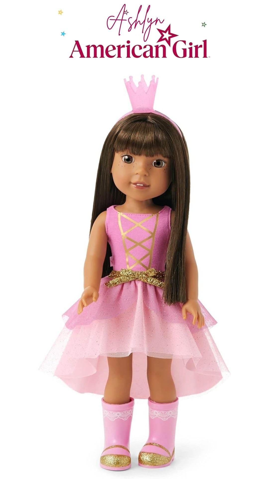 American Girl WellieWishers 14.5-inch Ashlyn Doll with Pink Leotard, Glitter Skirt, Headband, and Boots, For Ages 4+