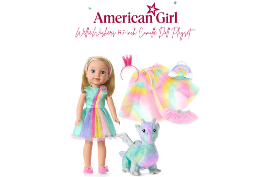 American Girl WellieWishers 14.5-inch Camille Doll Playset with Crisella The Dragon, Doll Dress and Accessories, and Storybook, for Ages 4+