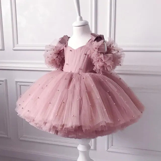 Baby Girl Pearl Mesh Tutu Lace Dress for Special Occasions  - 888