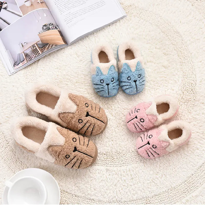 Kids' Cotton Slippers with Cat Design for Winter- 888
