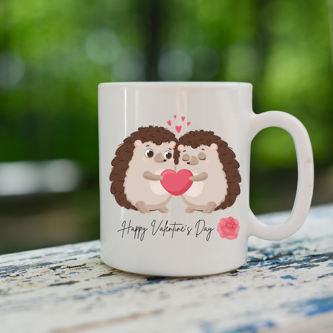 Heart Hedgehog Mug, Cute Valentine Coffee Cup, Love Animal Tea Mug, Adorable Ceramic Drinkware, Gift for Animal Lover, Valentine's Day Cup