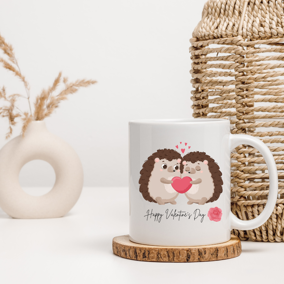 Heart Hedgehog Mug, Cute Valentine Coffee Cup, Love Animal Tea Mug, Adorable Ceramic Drinkware, Gift for Animal Lover, Valentine's Day Cup