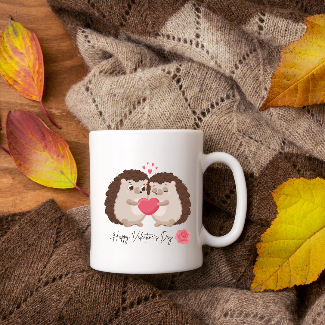 Heart Hedgehog Mug, Cute Valentine Coffee Cup, Love Animal Tea Mug, Adorable Ceramic Drinkware, Gift for Animal Lover, Valentine's Day Cup