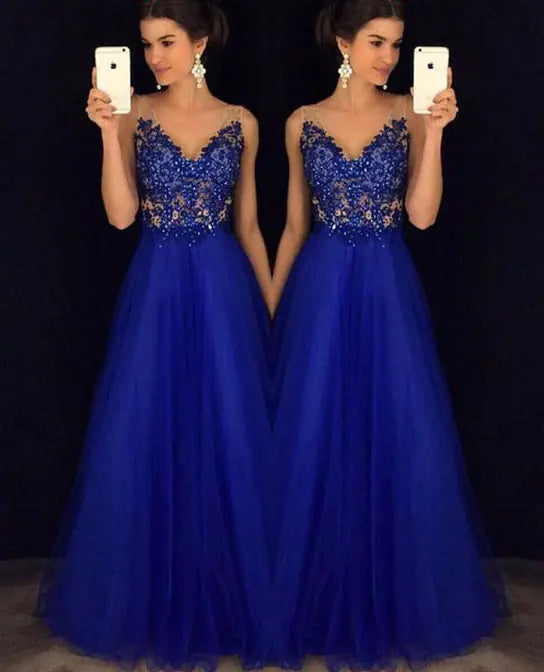 Elegant Long Dress - Blue Wedding Gown - 888