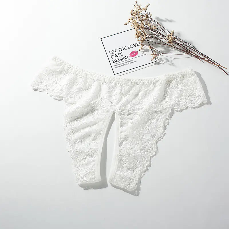 Large Size Open Crotch Lace Panties for Daily Wear - Lingerie