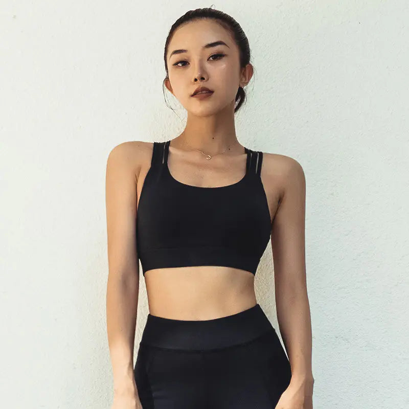 New Yoga Top with Cross Back and Sports Bra Design - Lingerie