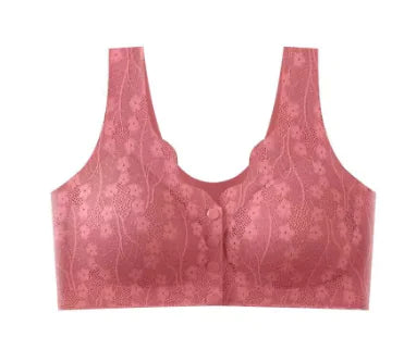 Plus Size Lace Trim Wireless Bra for Older Women - Lingerie
