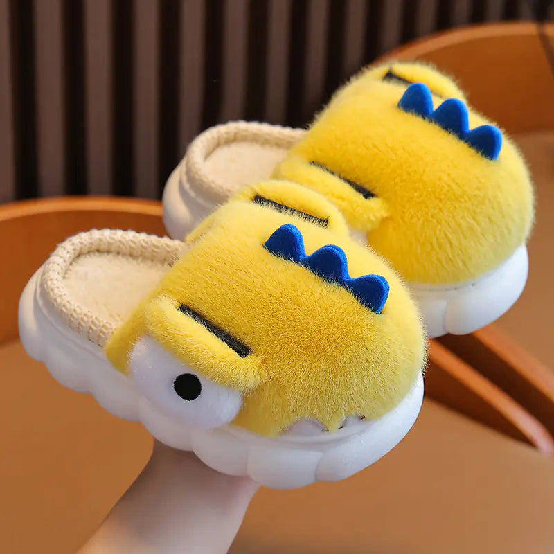 Boys' Dinosaur Cotton Slippers with Warm Velvet Lining- 888