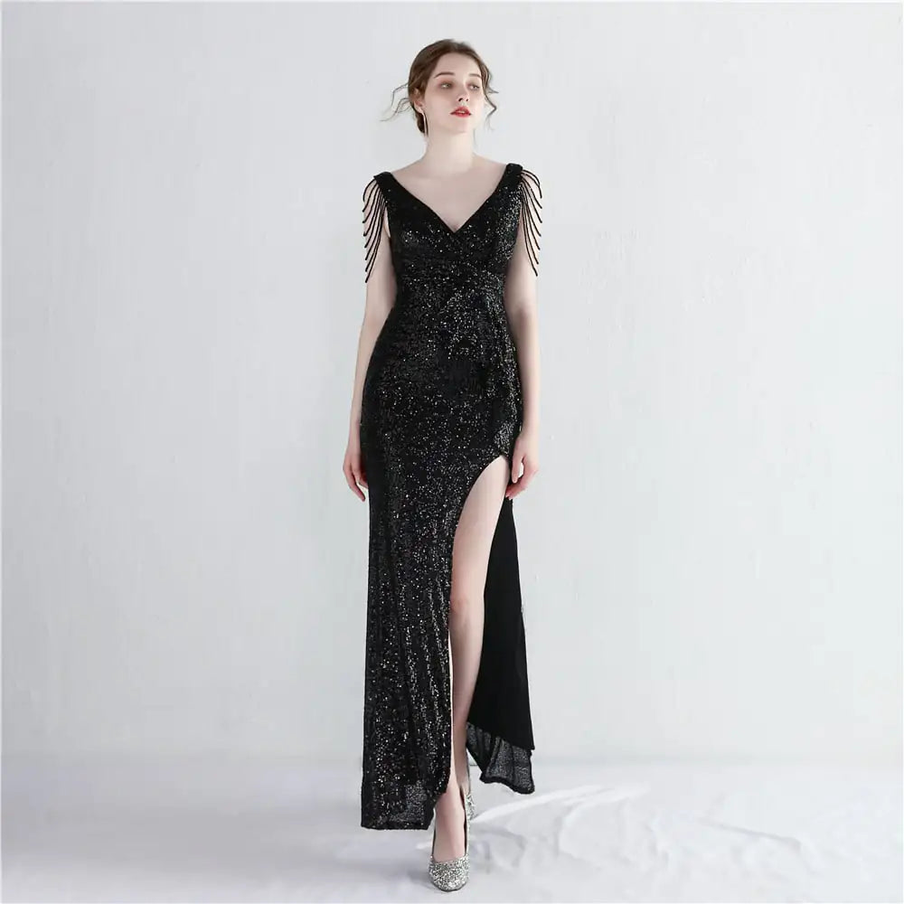 Long Sequined Aura Queen Evening Dress - 888