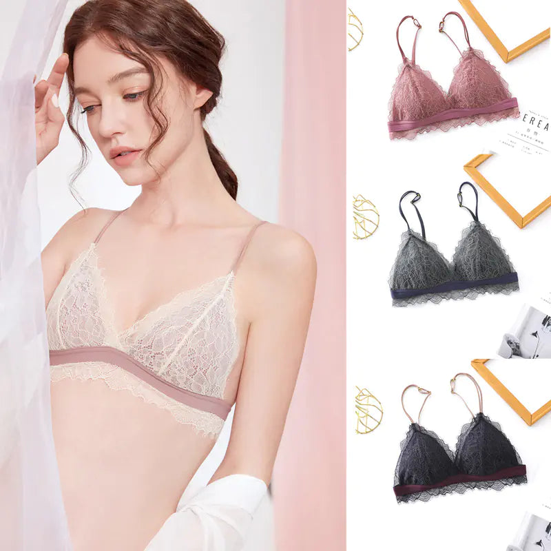 French Ultra-Thin Women's Lace Bra Set with Triangle Cups - Lingerie