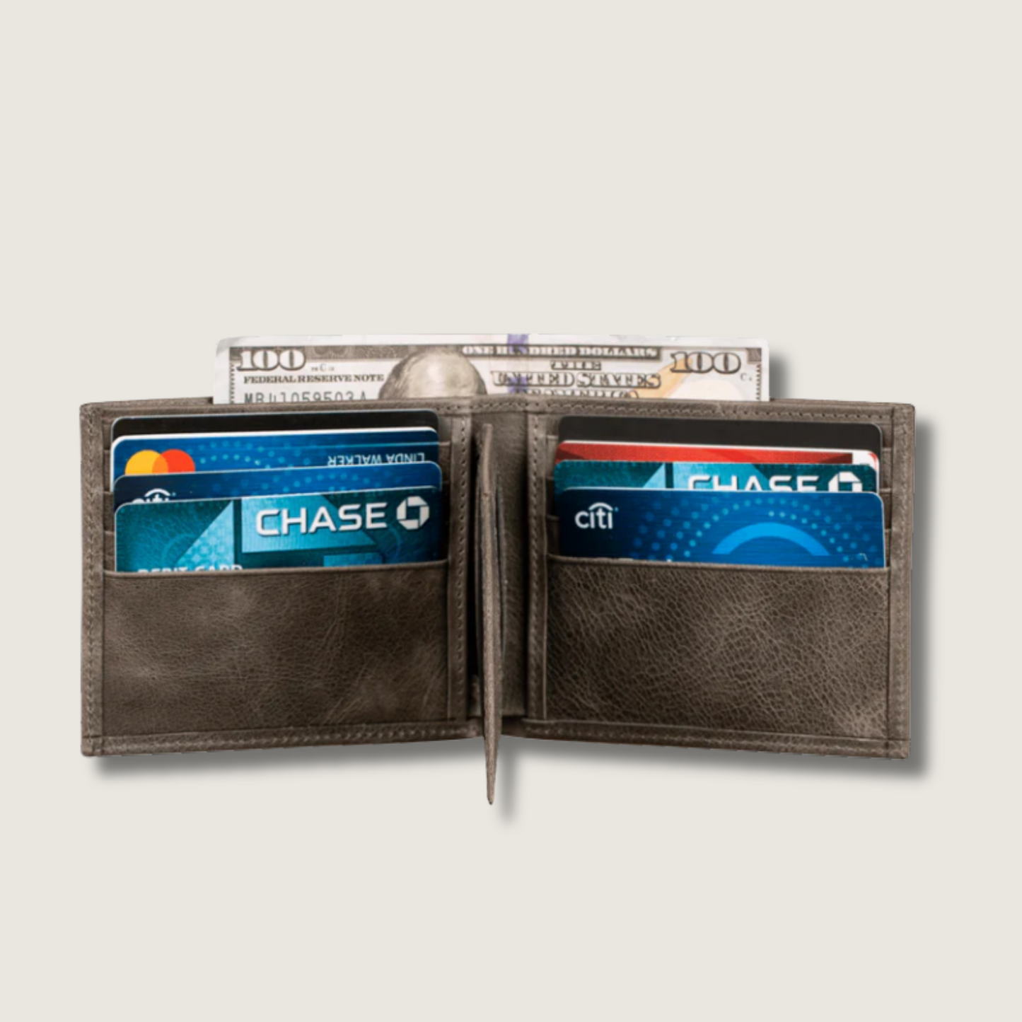 Classic Leather Bifold Wallet - Grey - Los Angeles