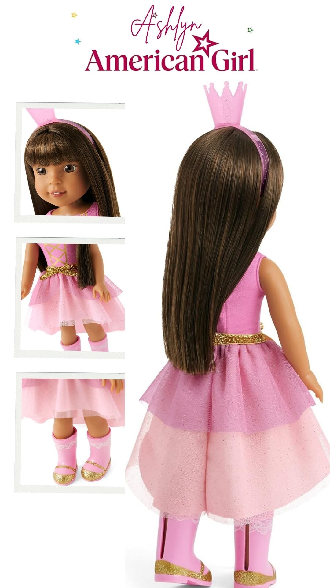 American Girl WellieWishers 14.5-inch Ashlyn Doll with Pink Leotard, Glitter Skirt, Headband, and Boots, For Ages 4+