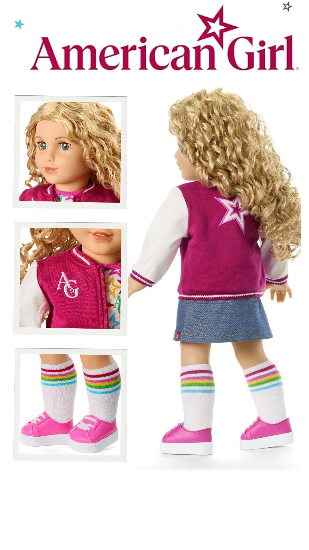 American Girl, Truly Me 18-inch Doll #115 with Gray Eyes, Curly Blonde Hair, Light Skin, Varsity Jacket, for Ages 6+